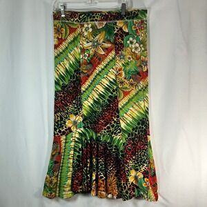 Cristina Women's Maxi Skirt Tropical Floral Leopard Print Boho Size L